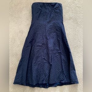 J. Crew navy textured cotton poplin strapless tea length summer dress